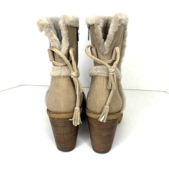 Frye Jen Shearling Short suede snow winter boots block heel beige women's size 7 - Picture 3 of 8